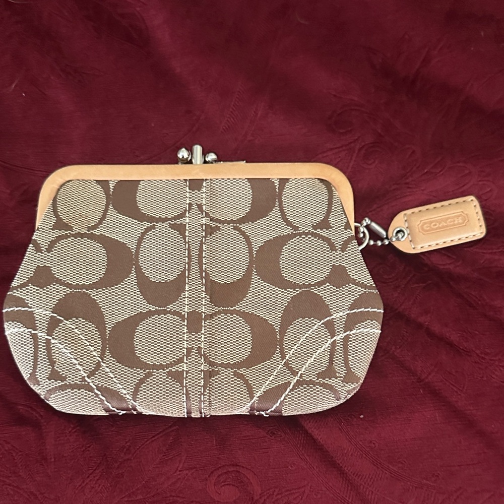 Coach Tan and Brown Signature Wristlet - Picture 2 of 7